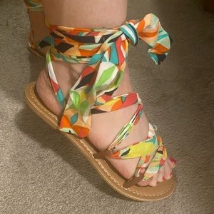Fun lace-up rainbow sandals from Rio de Janiero. Worn 2x 6.5